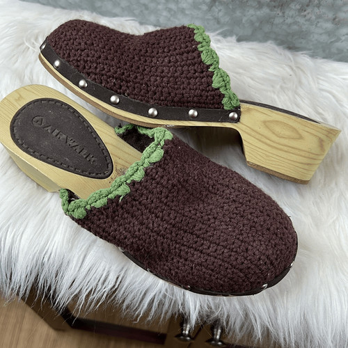 Airwalk brown knit clogs - brown, green